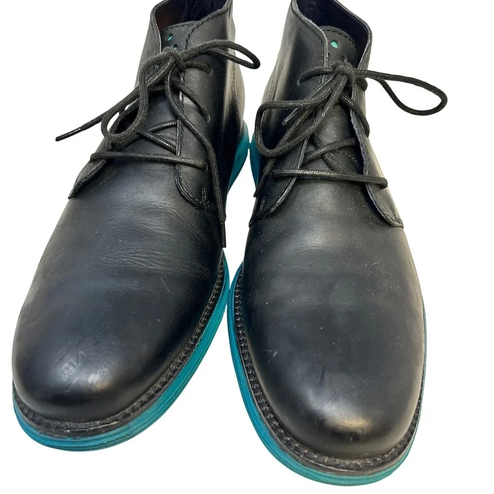 Cole Haan Lunargrand Chukka Boots Black Leather Teal Sole Men's 11M‎